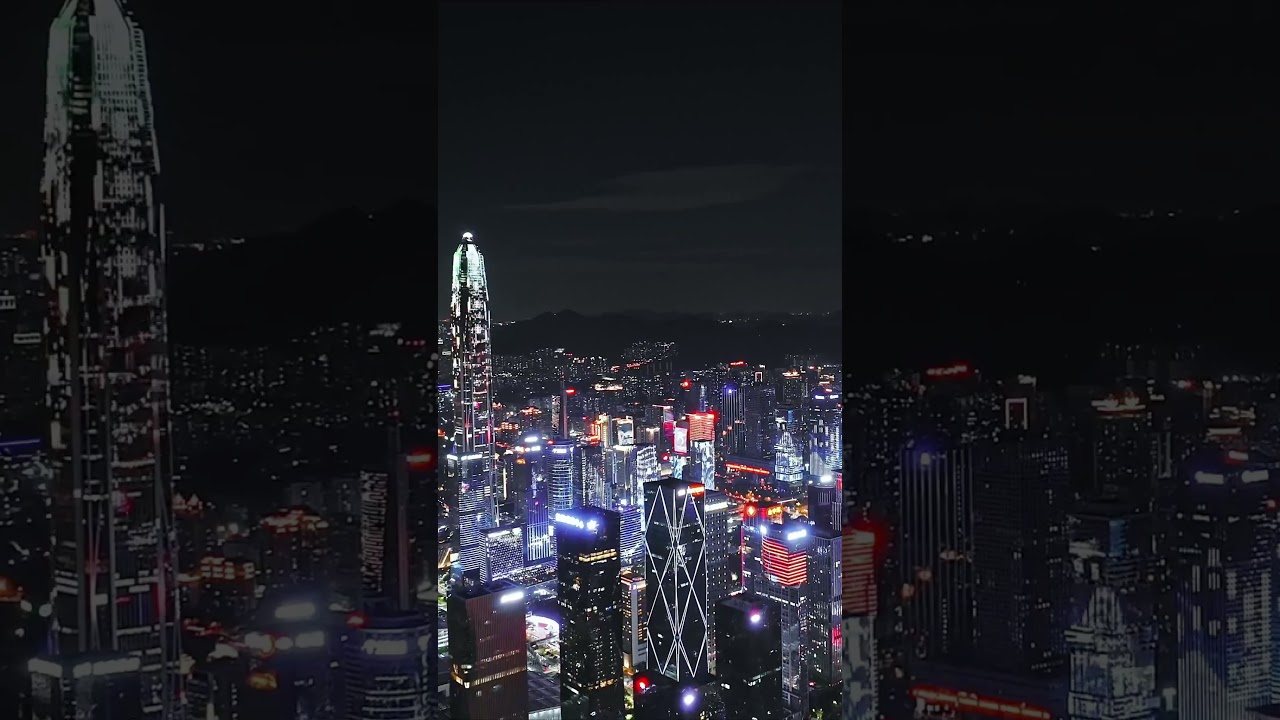 Chinese most technologically advanced city, Shenzhen Aerial View Night