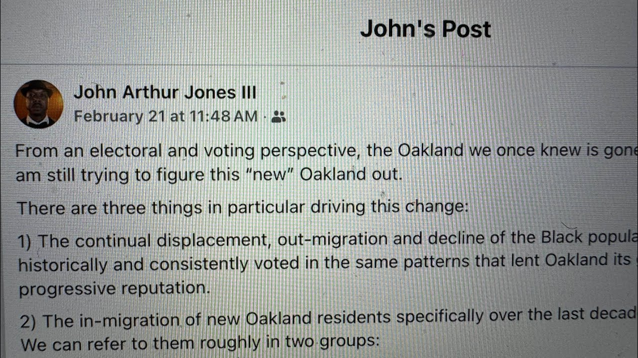 Oakland Vlogger Zennie Abraham Responds To John Arthur Jones FB Post On “The New Oakland”