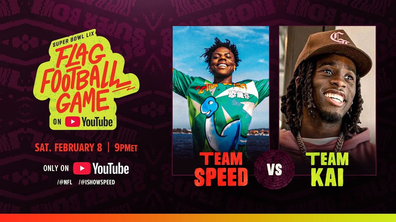 Team Speed vs. Team Kai @ Super Bowl LIX Flag Football Game on YouTube – Watch LIVE February 8